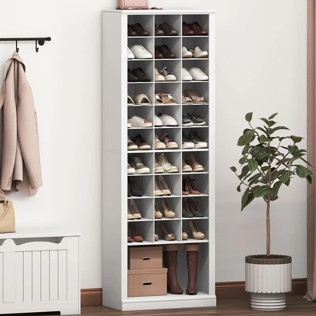 Space-Saving Entryway Organizer with Shoe Storage, White