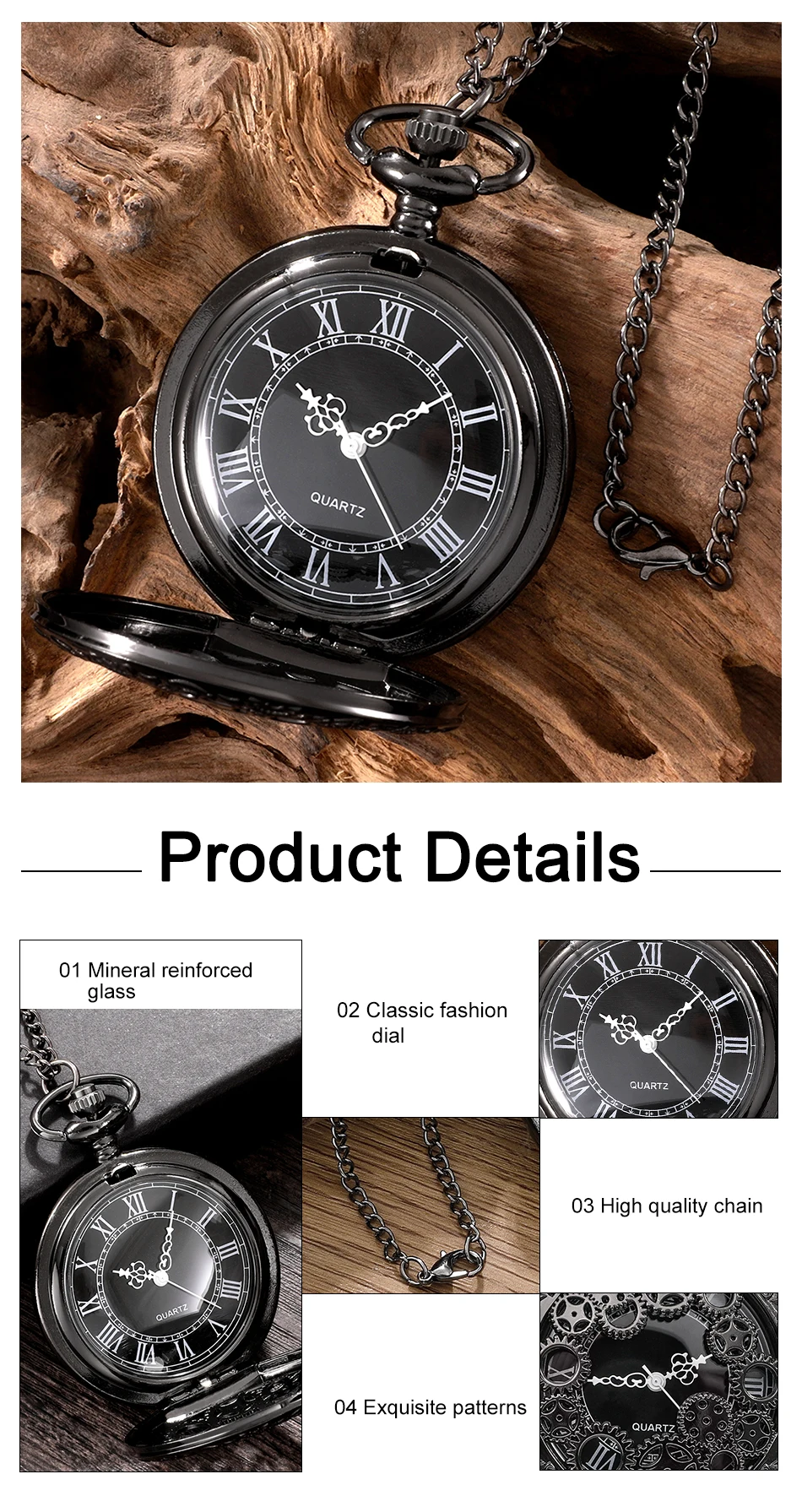 Steampunk Kupfer Vintage Hohl getriebe Hohl Quarz Taschenuhr Halskette Anhänger Uhr Kette Männer Frauen mit Kette Geschenke – Detail 3
