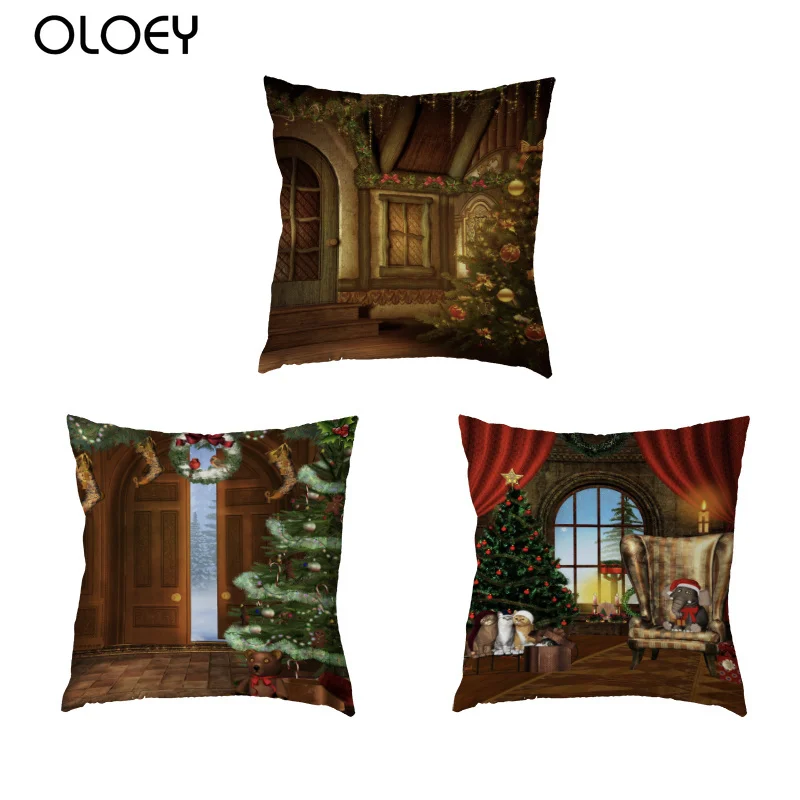 

Чехол для подушки с принтом рождественской елки, 45x45 см