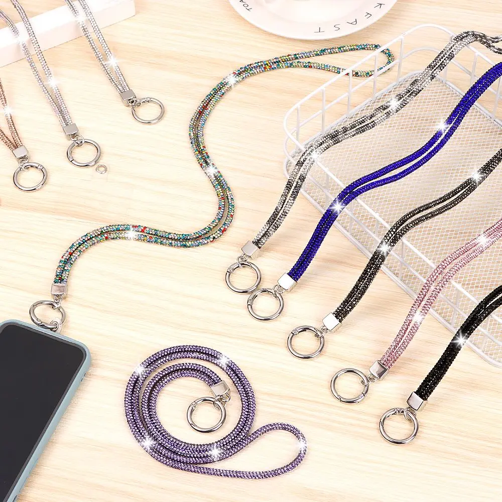 14 Colors Long Phone Lanyard Glitter Rhinestone Phone Lanyard Phone Diamond Crystal Chain Straps Keychain Hanging Anti-lost Rope