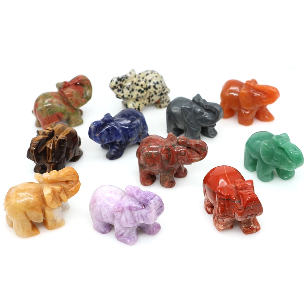 Estatueta de elefante de cristal esculpida à mão, 1.5 polegadas, decoração de casa, aventurina verde natural, animal da sorte, artesanato, feng shui, ornamentado