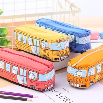 Astuccio creativo a forma di autobus di grande capacità, astuccio per matite a forma di cartone animato, astuccio per studenti, astuccio per cancelleria, articoli scolastici