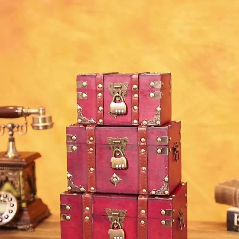 

Wooden box password storage retro home multifunctional storage treasure box decorative accessories escape stage props box