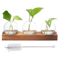 Glass Vases with Wooden Tray 3 Bulb Flower Vase Small Plant Propagation Stations for Wedding Bedroom Home Decor Table Decoration 1