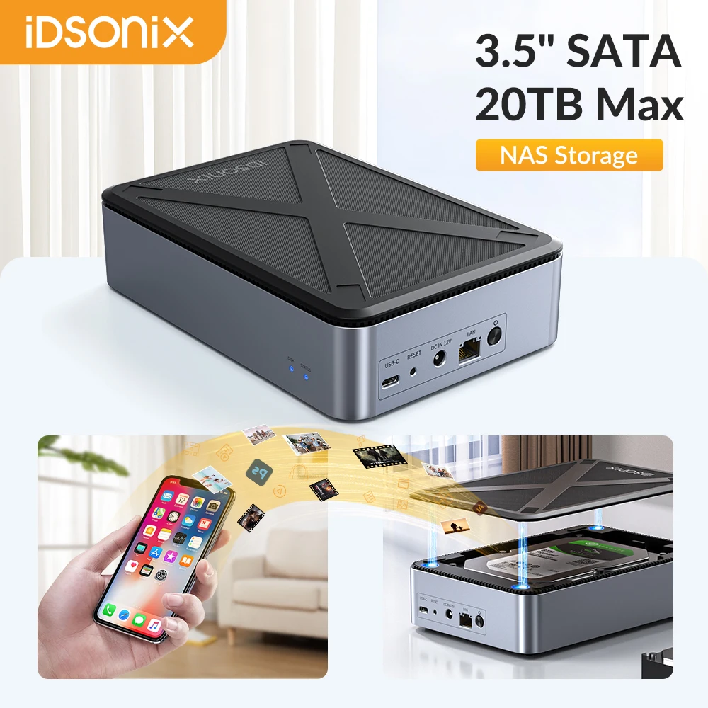 

IDSONIX NAS Private Cloud Storage with 3.5 inch SATA HDD Enclosure Network Storage External HDD Hard Disk Case Box Romote Access