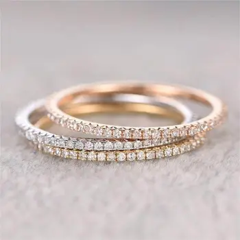 1/3PCS Thin Dainty Stackable Ring Mariasz Minimalist Full Eternity Band Cubic Zirconia Gold Color Plated Pave Rings for Women 1