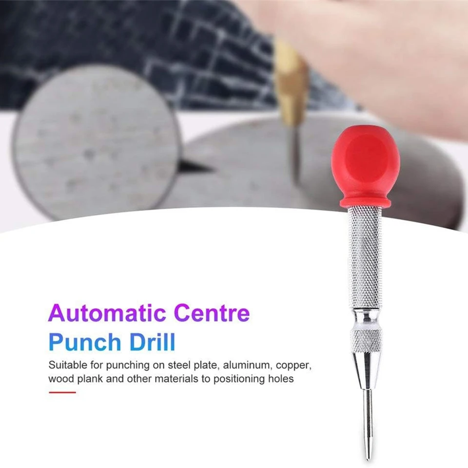 Automatic Center Hole Punch 5 Inch Center Punch With Adjustable Impact Spring Hand Tool For Metal Or Wood Pack Of 1