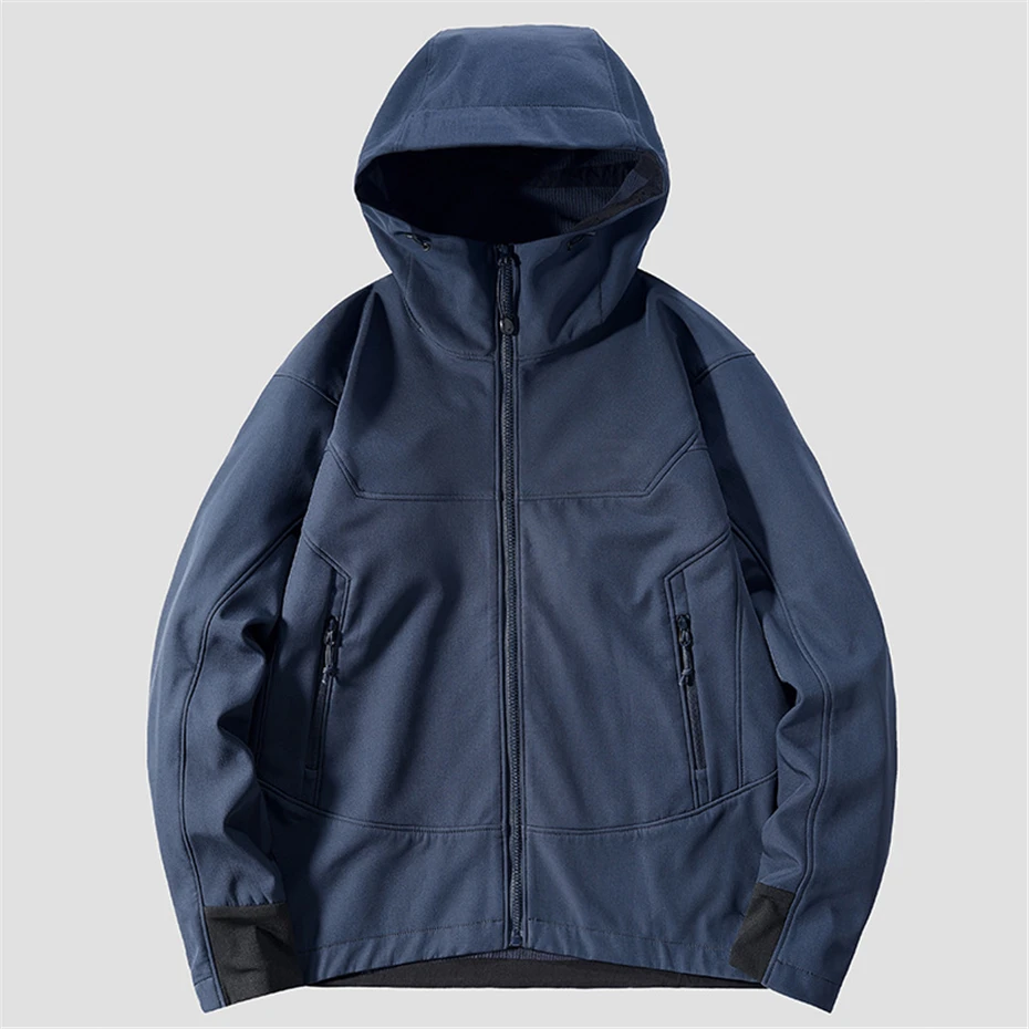 Camping Jacket Men Windbreak Spring Autumn Warm Coat Hooded Jacket Male Fashion Casual Solid Color Windbreak