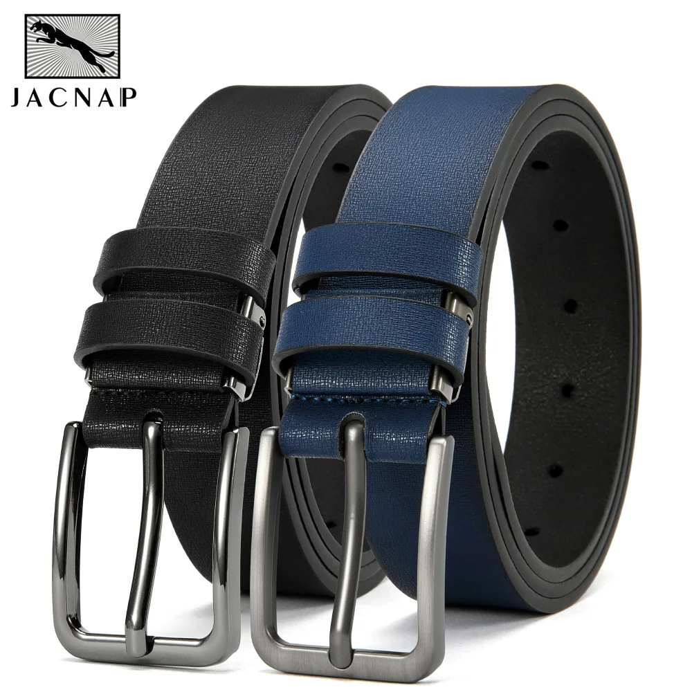 

JACNAIP Men Belt Pin Buckle Leather Rotatable Luxury Reversible Belts For Jeans Cowhide Genuine Gifts