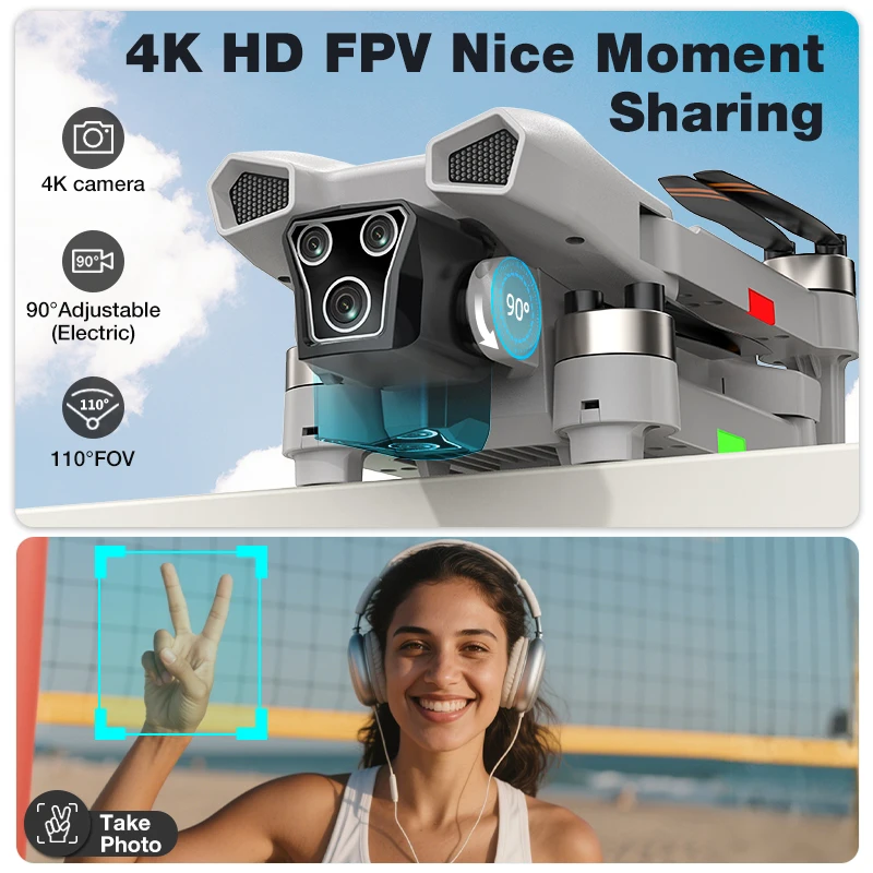 Drone L107 Pro 6K en plein vol avec paysage en arrière-plan