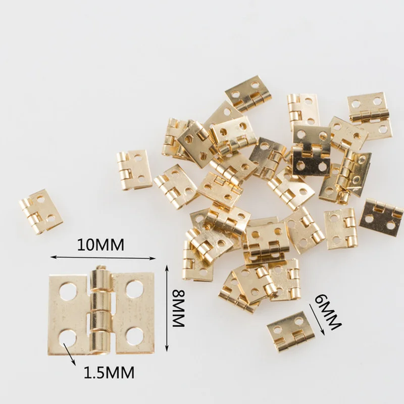 Door Hinges 60Pcs/lot 8x10mm Copper Super Mini Folding Hinge Wooden Jewelry Box Hinge Fittings Dollhouse Wood Door Butt Hardware Nail