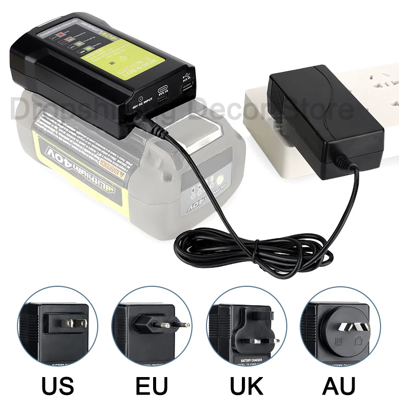 Battery Adapter Suitable For Ryobi 40V Lithium Battery With USB Type C Port  And 3W Light Overcharge Protection,Charger For Ryobi - AliExpress