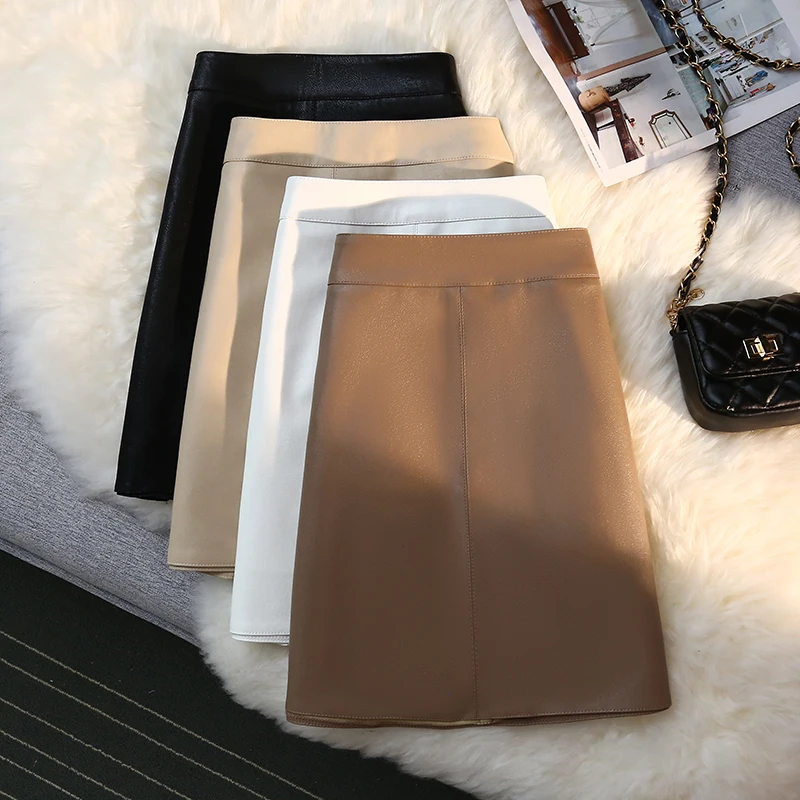 

Black White Pu Leather Mini Elegant High-Waisted Women'S Spring Autumn Winter Skirts Korean Style Fashion 2022 Harajuku Clothes