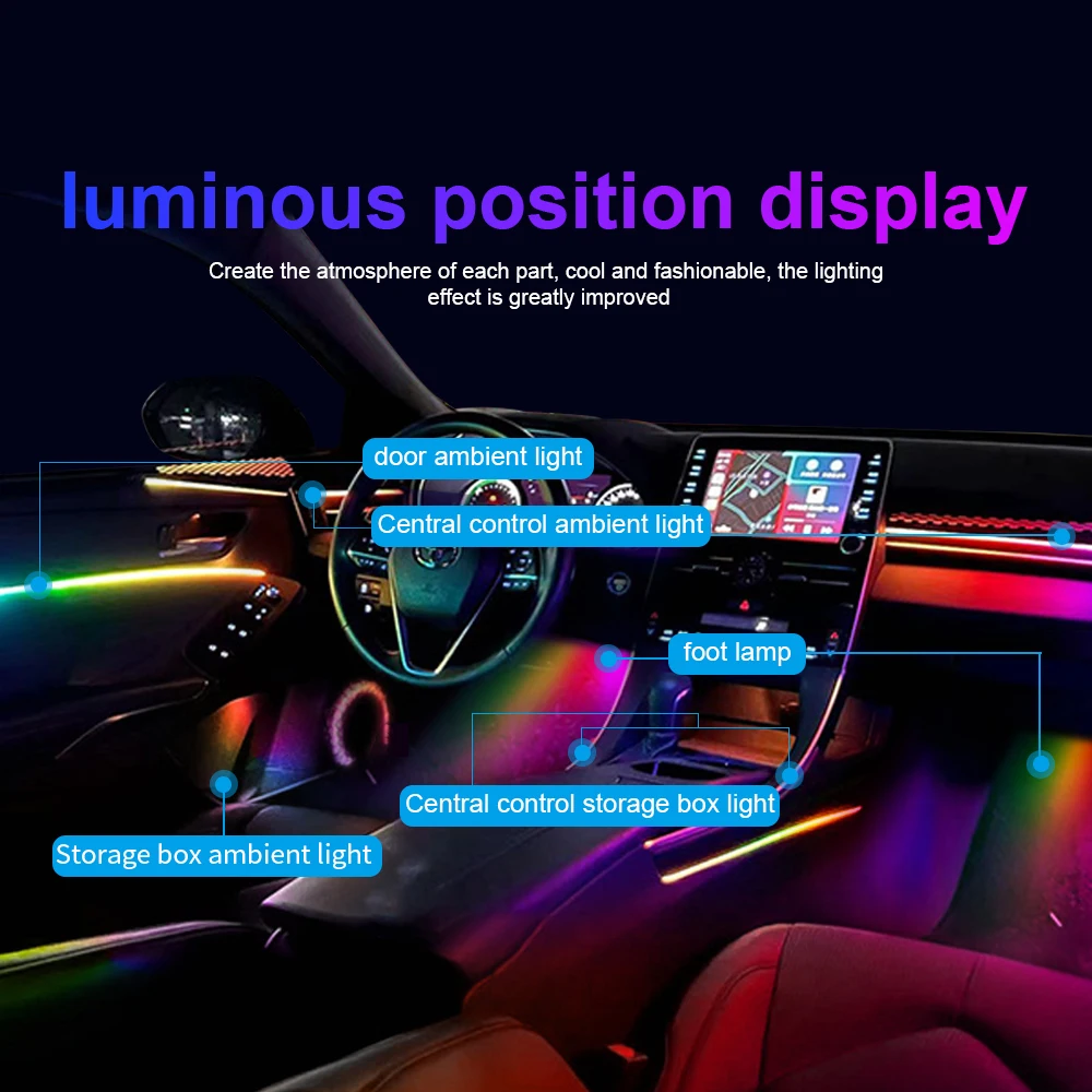 Bande LED Intérieur Voiture 7 Couleurs - Activation Vocale Et Musicale - USB, Installation Facile - Ambiance Salon/voiture