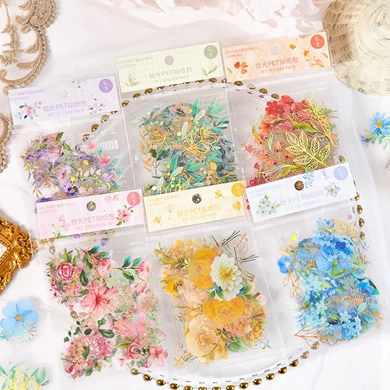 Aesthetic Flower Stickers Pack Fresh Plant Hand Account DIY Material Decorative Stationery Stickers Wall Sticker