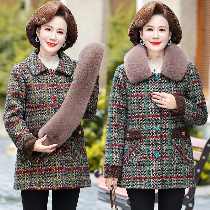 

Middle Aged and Elderly FUR COLLAR Clothing Mink Down Imitation Women's Coat Autumn Winter Fashion Mother's Coat Velvet Coat
