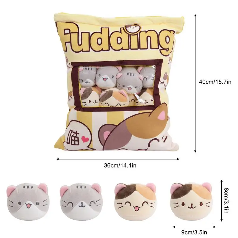 Cute Cat Snack Pillow Pudding Plushie Animal Plush Doll Removable Set for Kids girl