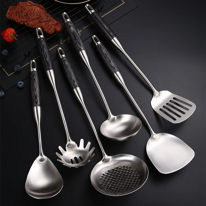 

Household Stainless Steel Thickened Spatula High Quality Wooden Handle Soup Spoon Colander Pasta Spoon Kitchen Utensils