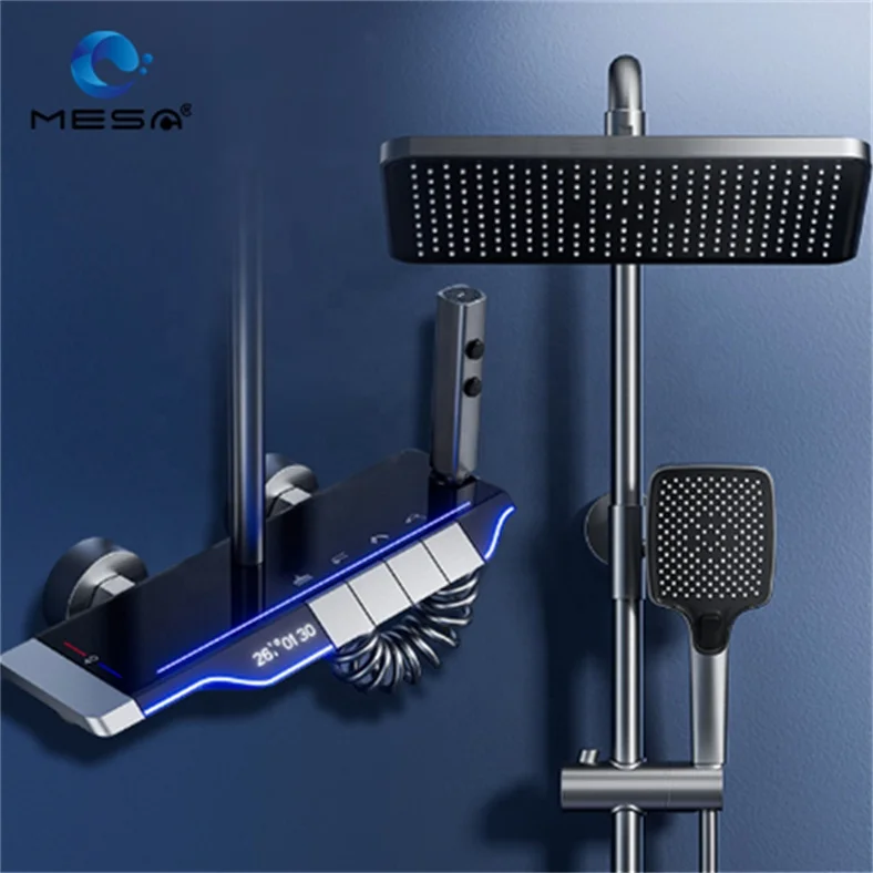 

MESA black gun grey exposed shower system tap and shower set square head for sale