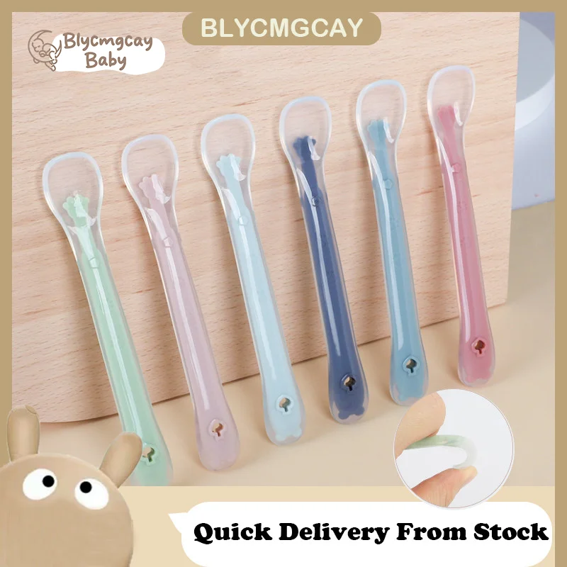 Silicone Feeding Spoon Silicone Cutlery Set Baby Cutlery Silicone Fruit Feeder Food Grade Soft Silicone Baby Spoon Baby Cartoon Auxiliary Food Spoon Silicone Bite Resistant Feeding Tableware Set