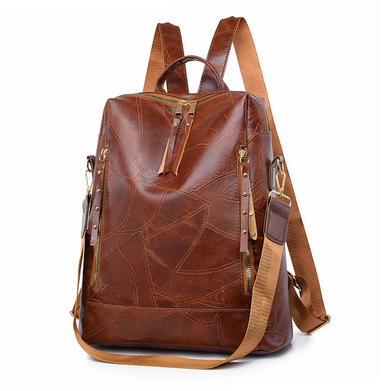 Ladies' retro backpack, synthetic leather, detachable strap, multiple compartments, multifunctional shoulder bag for daily work