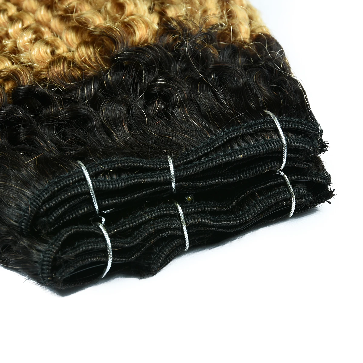 T1B/27 9PCS Human Hair Clip In Extension Kinky Curly Clip In Human Hair Extension 9 Pieces/Sets Full Head HairUGo
