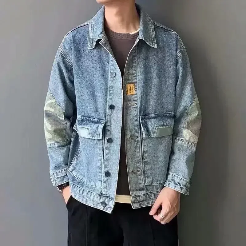 thumbnail image 1 of Chaquetas vaqueras para hombre con estampado de jeans, abrigo para hombre, otoño, carga blanca, ropa de talla grande, precio bajo, original, a bordo, desgastada, holgada, Corea, 1 of 5