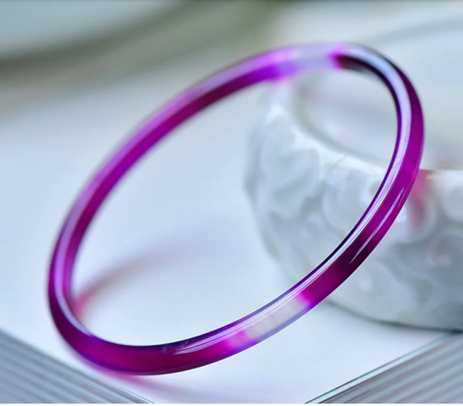Round Bar Chinese Style Natural Purple Chalcedony Agate Exquisite Ladies Bracelet Jewelry Quality Accessories Bangle