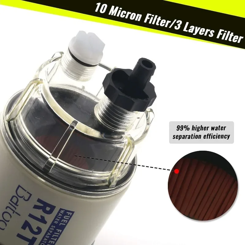 R12T Fuel Water Separator Marine 10 Micron Fuel Filter Marine Parts Replace S3240 120AT NPT ZG1/4-19 Fit 3/8-inch NPT Outboard