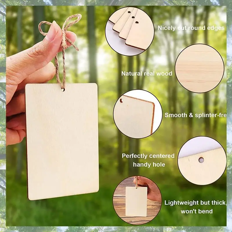 소매 90Pcs 빈 나무 태그, 구멍이 있는 공예품용 3.5 X 2.5인치 및 크리스마스 선물 태그용 42.65 Ft Twine