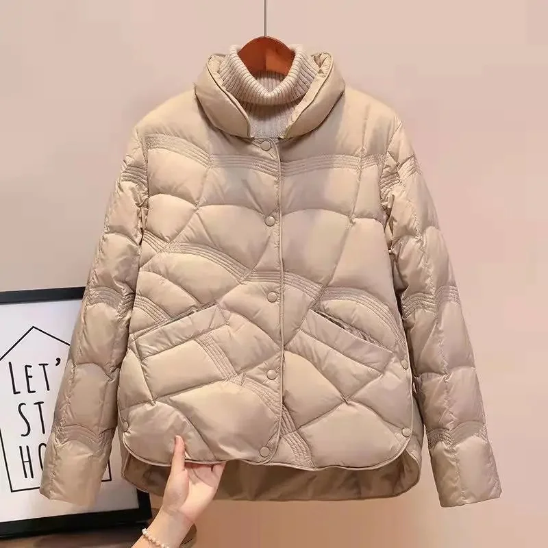

Light and Thin Down Cotton Jacket Female Short Style 2023 Autumn Winter New Fashion Small Standing Collar Short Outcoat Women
