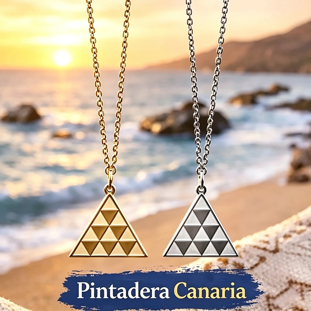HIPEE Guanches Pintadera Collier Canarien en Acier Inoxydable, Collier Symbole des Îles Canaries, Bijou Ethnique Vintage, Amulette 1
