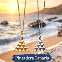 HIPEE Guanches Pintadera Collier Canarien en Acier Inoxydable, Collier Symbole des Îles Canaries, Bijou Ethnique Vintage, Amulette 1