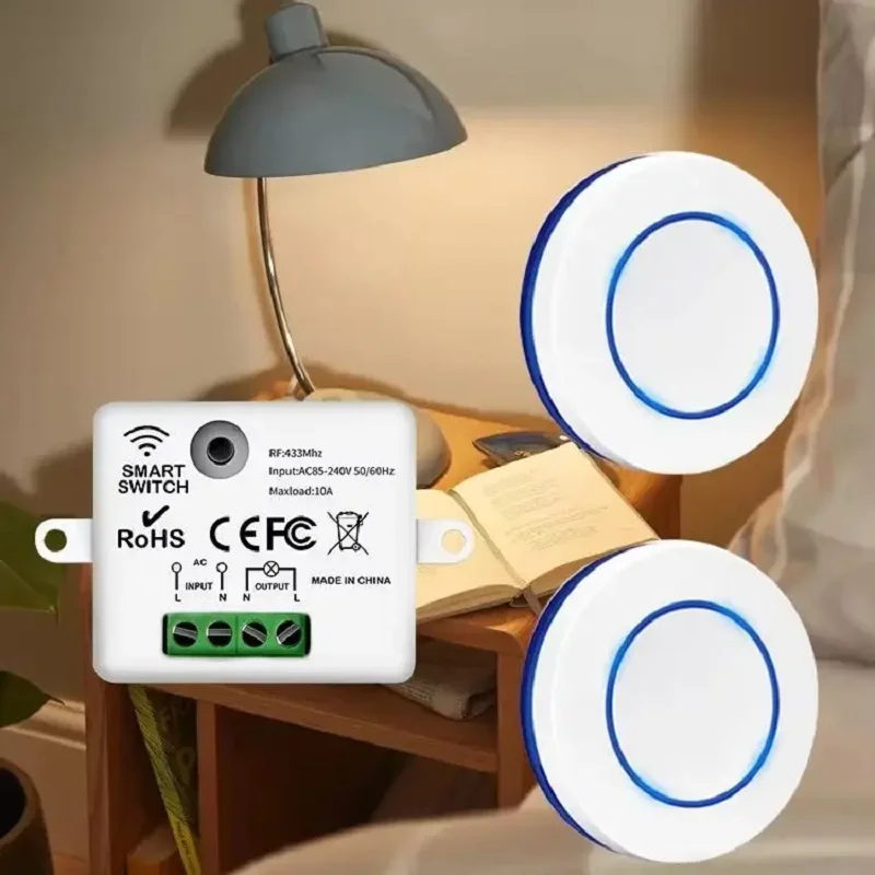 RF 433MHz Wireless Light Switch 220V 110V 10A Relay Controlle Mini Round Button Wall Panel Switch Remote Control For LED Lamp