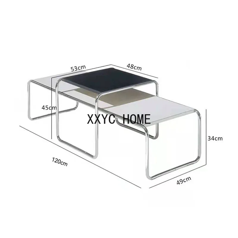 

Coffee Table Stainless Steel Combination Set Korean Ins Modern Black And White Antique Side Table Fashionable Table New