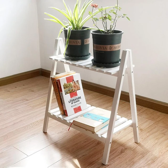 Soporte de madera para plantas, estante de exhibición de maceta plegable de  2 niveles para el hogar, diseño Trapezoidal de doble capa, resistente y  duradero - AliExpress