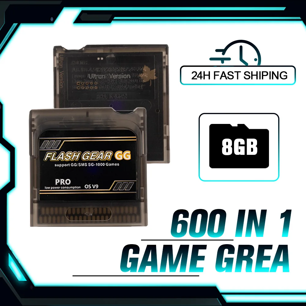 Cartuccia di gioco EVERGame FlashMaster con scheda TF da 8 GB - oltre 600 giochi precaricati per console Sega GG
