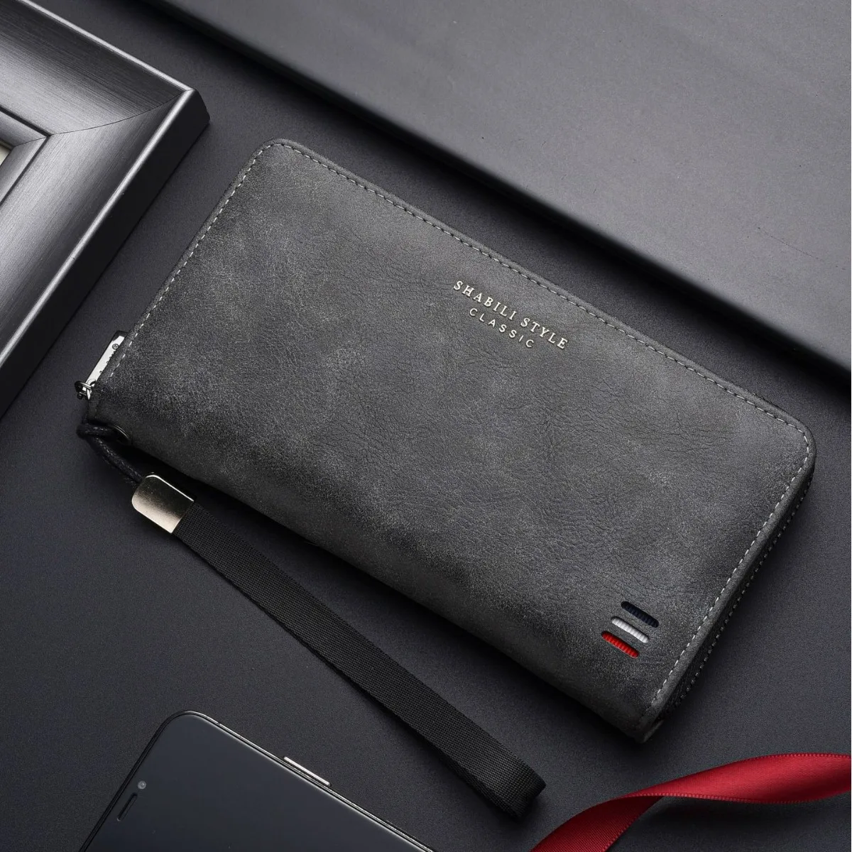 Large Capacity Men's Long Handheld Wallet, Multiple Card Slots with Small Coins Pocket for Mobile Phone Cash Cards Daily Storage