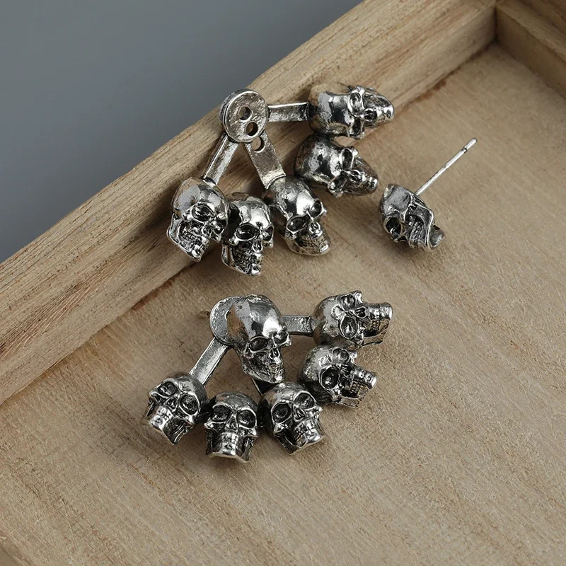 Gothic Ghost Skull Stud Earrings for Men Fashion Hip Hop Biker Earrings Stainless Steel Vintage Punk Devil Skeleton Jewelry Gift