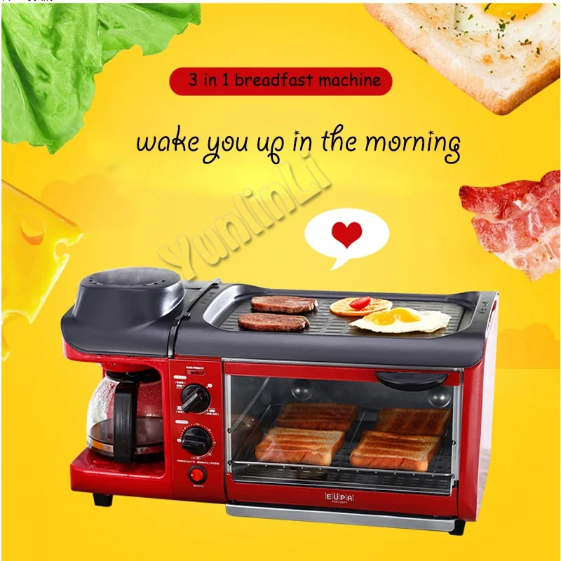 Three-in-one Multifunctional Breakfast Machine Home Toast Toaster With Grill Tray Coffee Maker Bread Maker 5