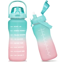 

2.2L Gallon Motivational Drinking Bottle with Time Marker & Straw Water Bottle BPA Free Portable Leakproof Water Jug for Sports