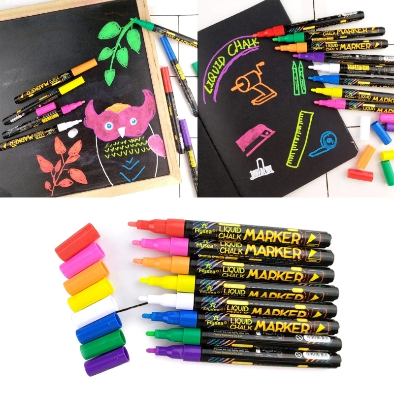 

8 Pack Erasable Liquid Chalks Marker Pen Dry Erases Markers Fluorescent Markers Highlighters for Glass Window Whiteboard