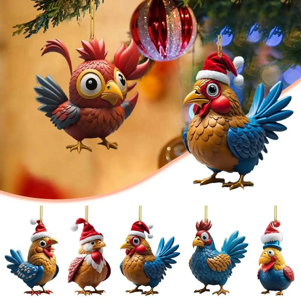 

Acrylic Christmas Ornaments Christmas Decor Auto Interior 2D Rooster Pendant Windows Doors Decoration Cartoon Bag Pendant Party