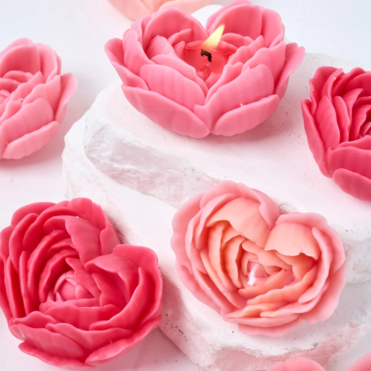3D 러브 사페 꽃 캔들 슬리콘 몰드, DIY 하트 장미 아로마 캔들, 비누 금형 석고 송진 초콜릿 베이킹 만들기, 홈 데코