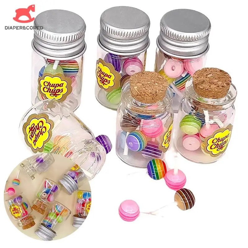 

New 1 Bottle Doll House Miniature Kitchen Food Model Shooting Props Mini Colorful Canned Lollipop DIY Jewelry Pretend Play Toys