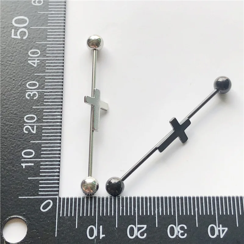 14G Cross Industrial Barbell Piercing Heart Earring Straigh Bar Cartilage Ear Piercing Barbells Body Jewelry