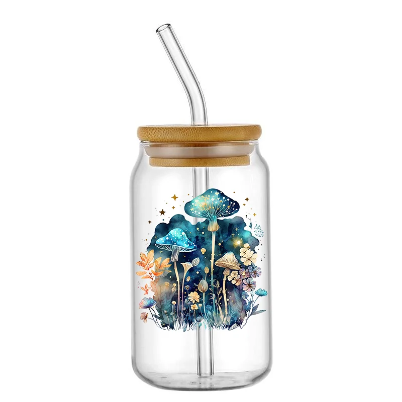 Beautiful mushroom pattern Uv Dtf 4Inch Decals Diy Waterproof For Wraps Glass Cups uv dtf cup wrap