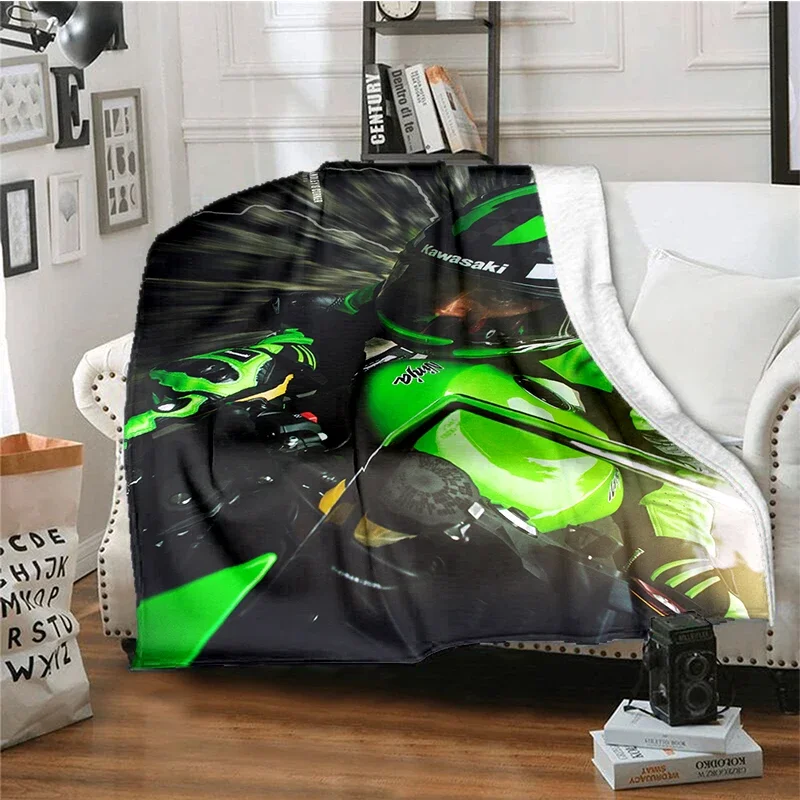 thumbnail image 1 of Manta de franela suave y cómoda para niños con diseño de motocicleta Kawasaki Motor Race, de alta calidad, 1 of 5