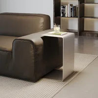 Table d'appoint minimaliste italienne, table d'appoint en acier inoxydable brossé, tables d'appoint de canapé mobiles, plateau à thé de luxe moderne pour le salon 1