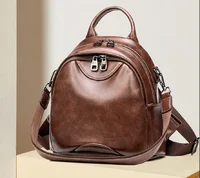 Women Vintage High Quality Real Soft Leather Small Backpack Casual Travel Shoulder Bags Totes Ladies Crossbody Backpacks 2